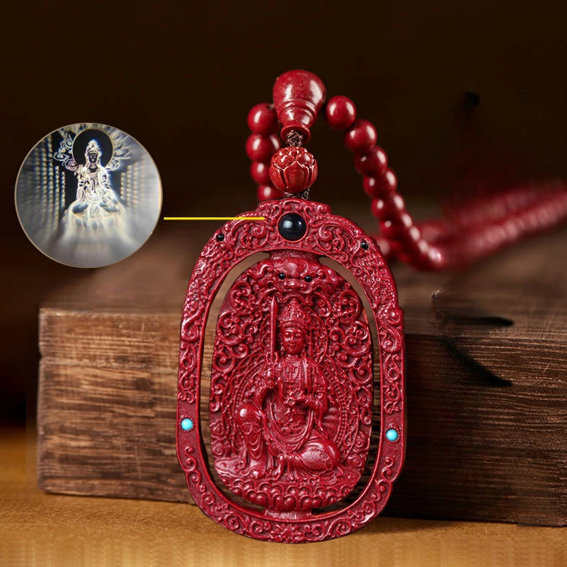 

Natural Cinnabar Buddha Pendant Men's Zodiac Pendant Eight Patron Saints Safety Blessing Amulet Necklace