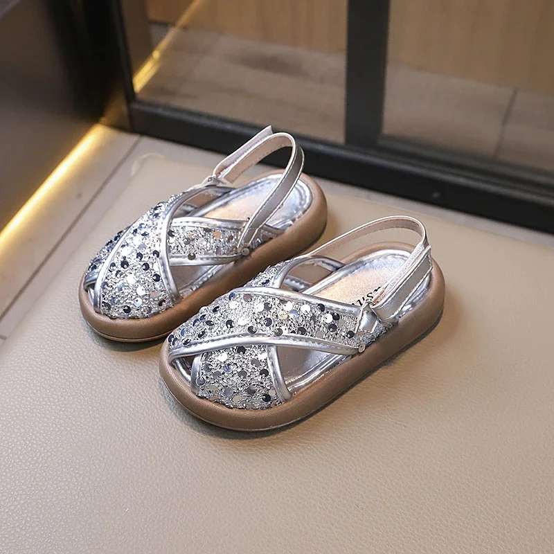 

Girls Sequins Sandals Summer Non-slip Children's Causal Glitter Shoes Fashion Soft Bottom Versatile Kids Anti-kick Beach Sandals