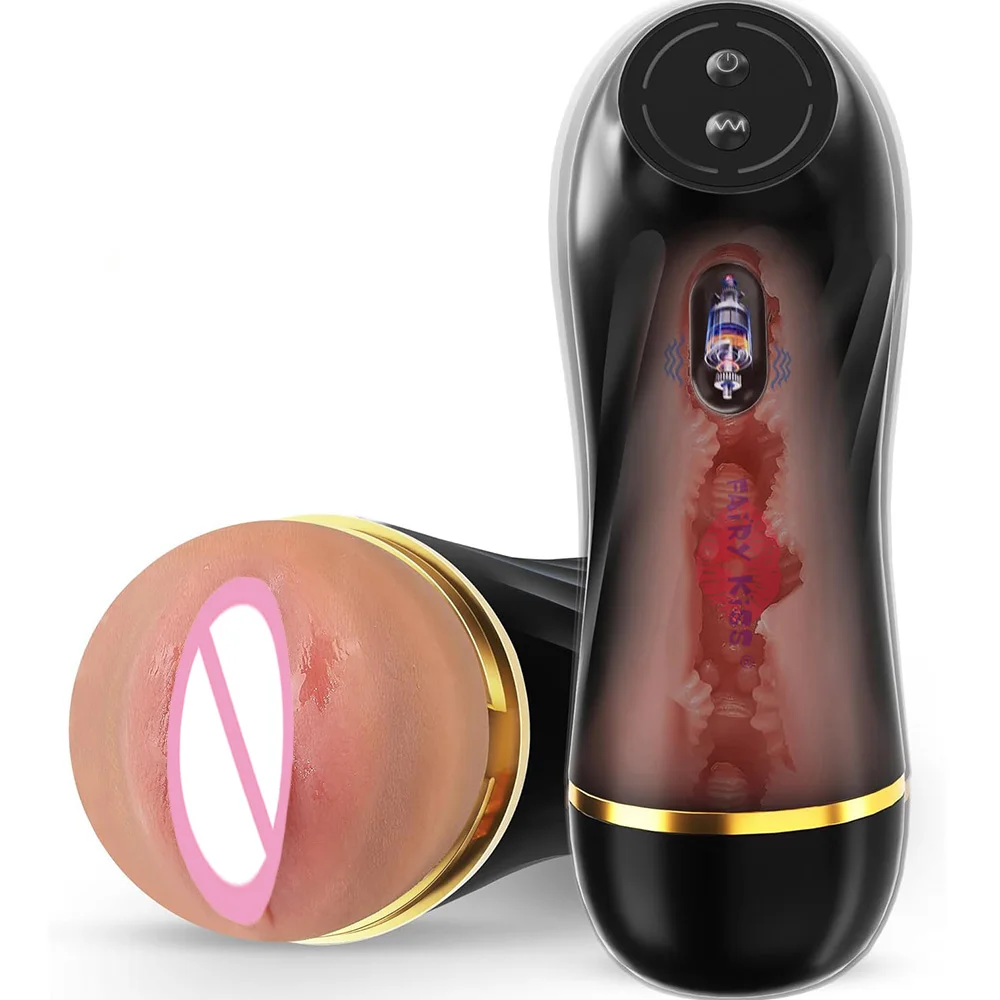 Electric Masturbator Cup for Men 10 Suction Pocket Pussy Masturbators with 3D Realistic Vagina Pussy Male Penis Blowjob Sex Toy