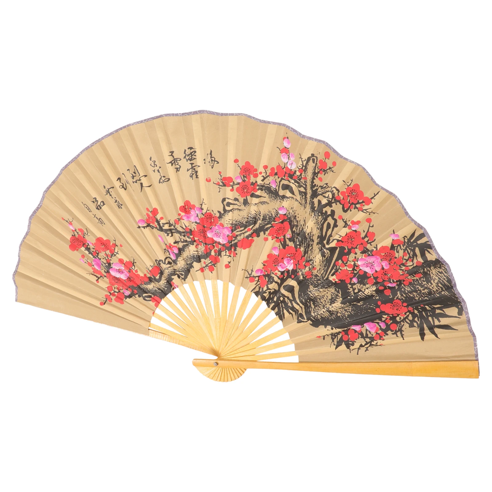 Vinatge Wave Fan Oriental Wall Hanging Folding Fan Flower Pattern Fan Wall Background Large Fan Craft Dancing Performances