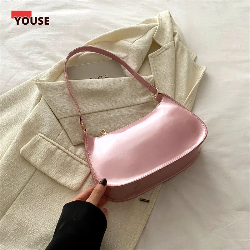 

Women's Shiny Patent Leather Underarm Bag Women's Fashion Handbags Dual Shoulder Strap Crossbody Purse Ladies Small Handbag