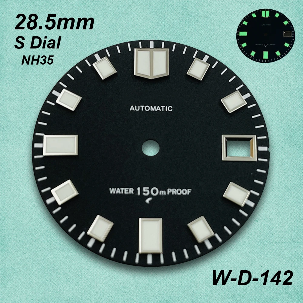 28.5mm Matte S Dial Fit NH35/NH36/4R/7S Japanese Movement Green Luminous Diving High-Quality Watch Modification Accessories