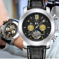 ORKINA Tourbillion Fashion Silver Black Clock Multi Function Display Mens Automatic Mechanical Watch Top Brand Luxury Wristwatch