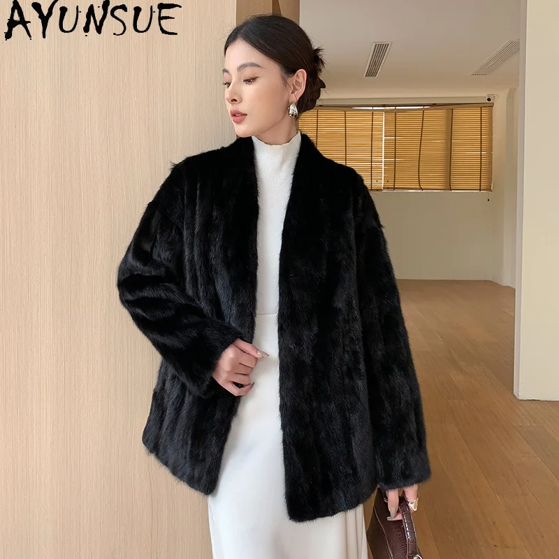 

AYUNSUE Real Mink Fur Coat Women Clothes Luxury Real Fur Coats for Woman New in Outerwears Winter Jacket Шуба Женская 2025