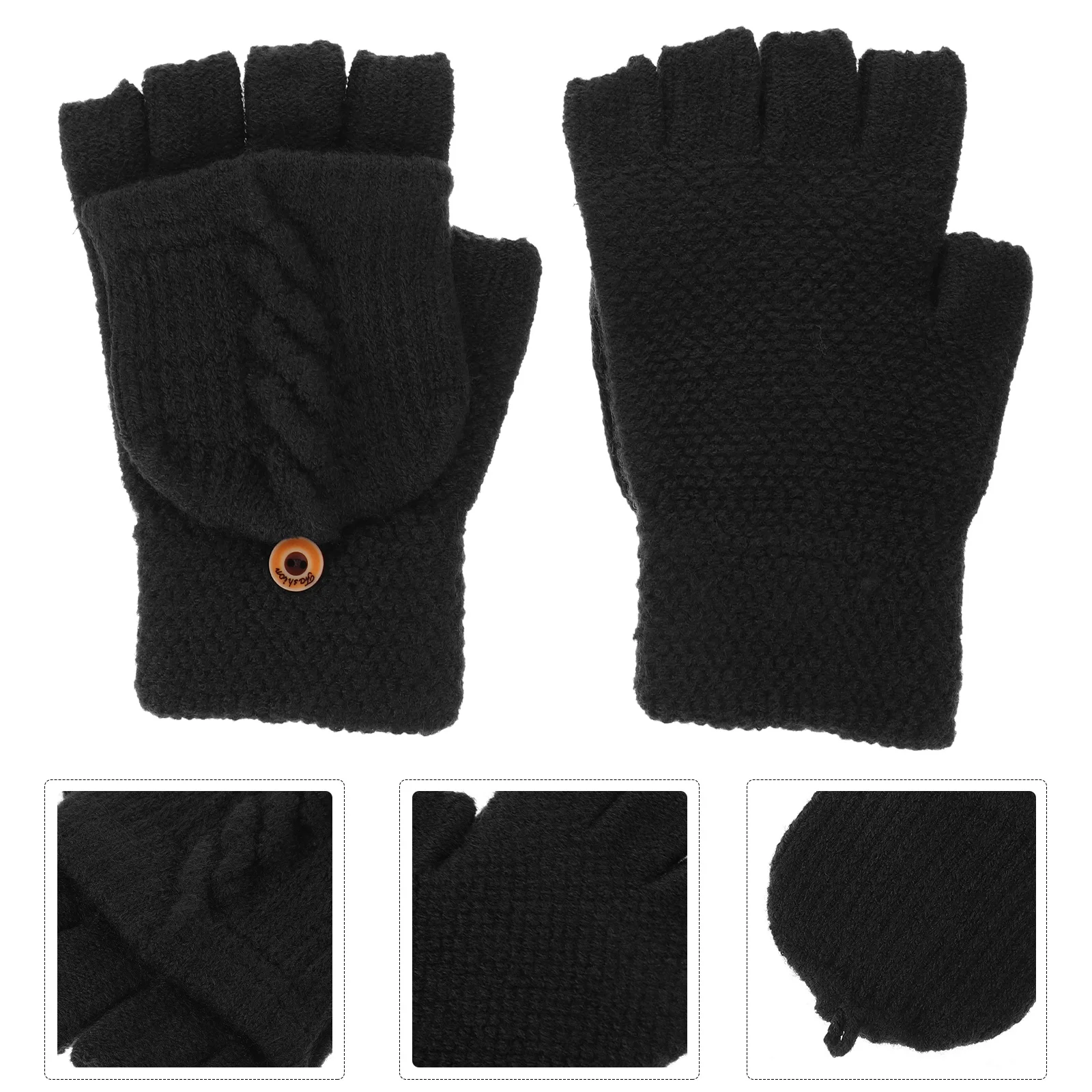 1Pair Warm Cashmere Fingerless Gloves Convertible Flip Design for Women Winter Outdoor Activities Fingerless Gloves for Women