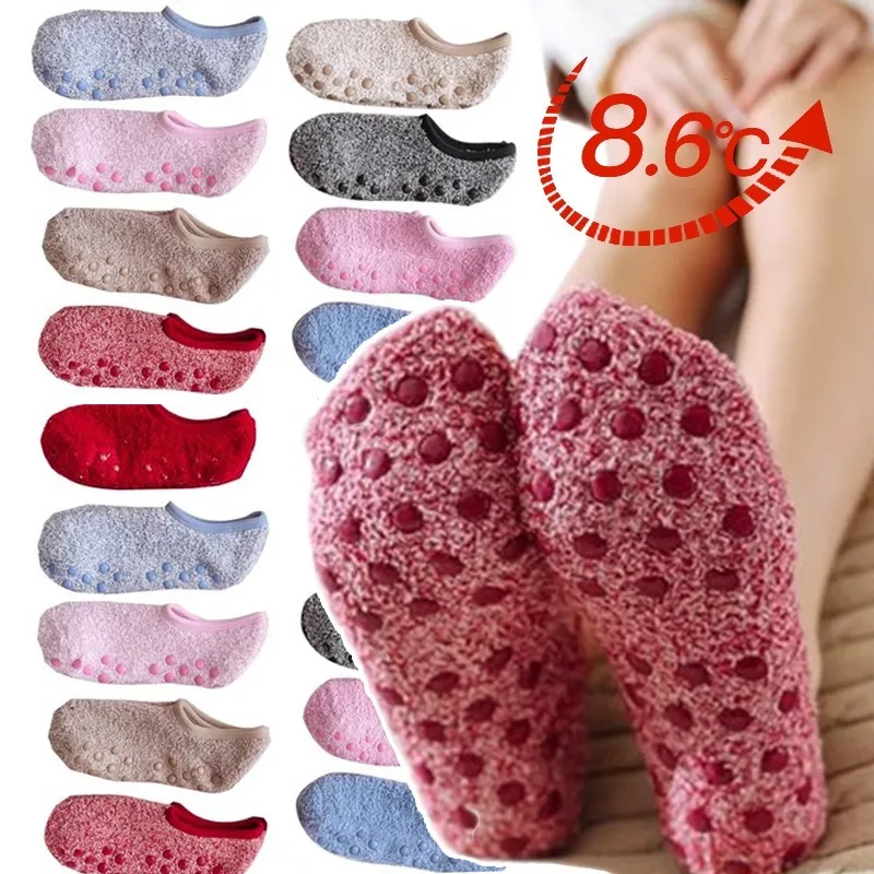 

Female Flooring Autumn Winter Thickened Soft Sole Carpet Coral Velvet Socks Yoga Indoor Home Silicone Anti Slip Sock Slippers