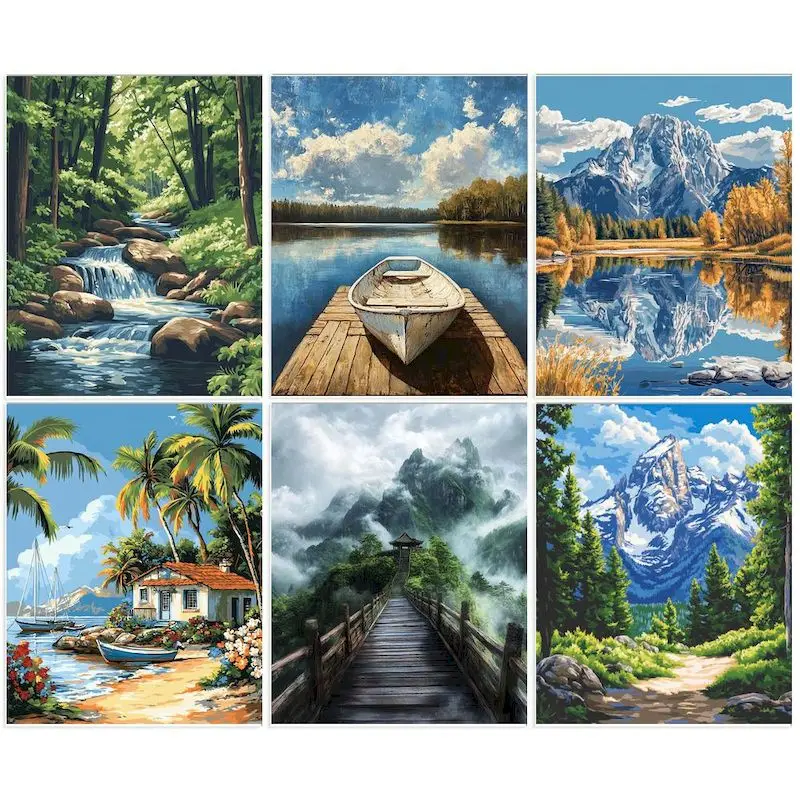 GATYZTORY الطلاء حسب الرقم المشهد الرسم على قماش رسمت باليد اللوحة الفنية هدية DIY صور حسب عدد أطقم ديكور المنزل