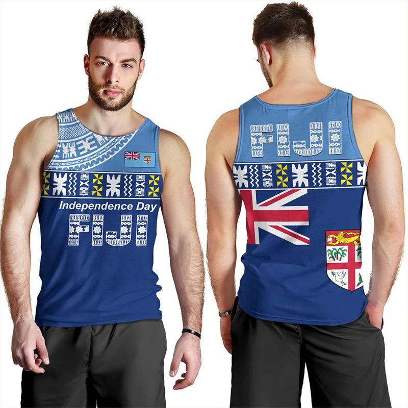 Harajuku New 3D Printing Polynesian Fiji Flag RugbyTank Top Fijian Tapa Style Emblem Graphic Tank Tops Men Vintage Cool Clothes image 3