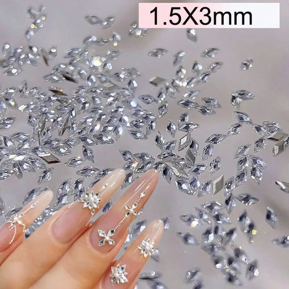100Pcs 3D Mini Rhombus Zircon Nail Art Rhinestones 1.5*3mm Sparkling Flat Back Diamond Nail Charms DIY Manicure Decorations Part