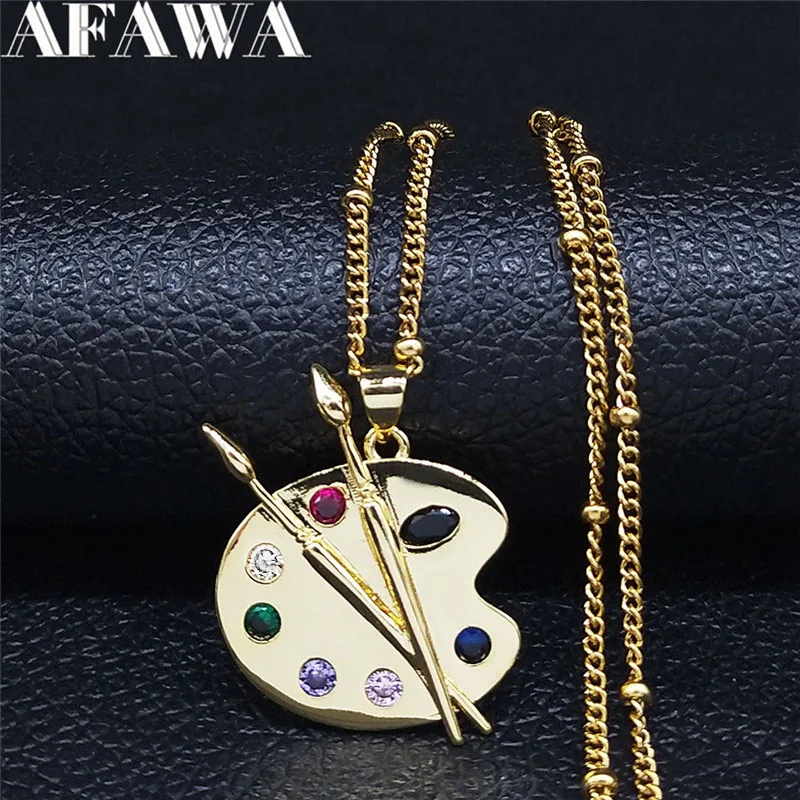 

Painting Plate Zircon Copper Stainless Steel Necklaces Art Pigment Palette Choker Necklace Jewelry cadenas mujer NEE17S01