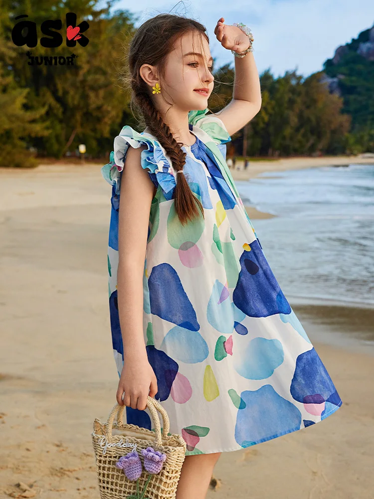 فستان بتصميم مطبوع بالكامل على طراز منتجع شاطئ البحر للفتيات من توين #4