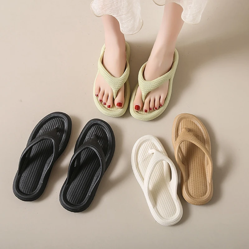 Summer Women's Flip Flops  soft sole Platform Anti Slip Shower Home Slippers Outdoor Beach Flip Flops Solid color  Women's Shoes