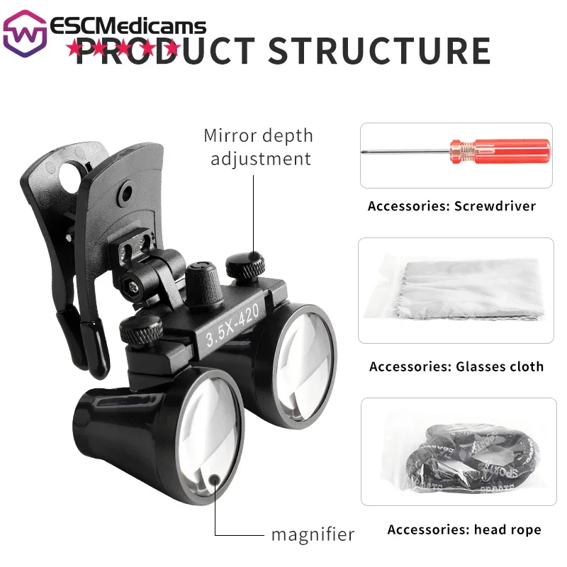 

Dental Binocular Loupes Optical Lens with Clip Magnifying Glass Galilean Glasses Magnifier 2.5X /3.5X