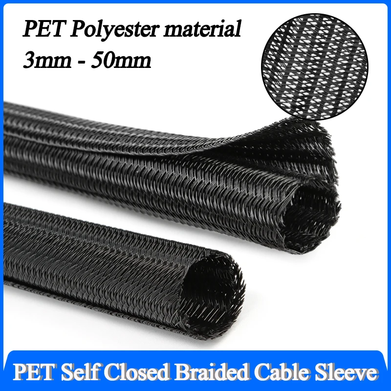 

Black PET Braided Expandable Cable Sleeve 3mm ~ 50mm Flexible Self Closed Insulated Wrap Pipe Tube Line Protector Wire Organizer
