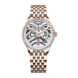 Agelocer Original Schwarzwald Watch Women's Luxury Gold Watch Skeleton Automatic Mechanical Watch Birthday Gift for Women