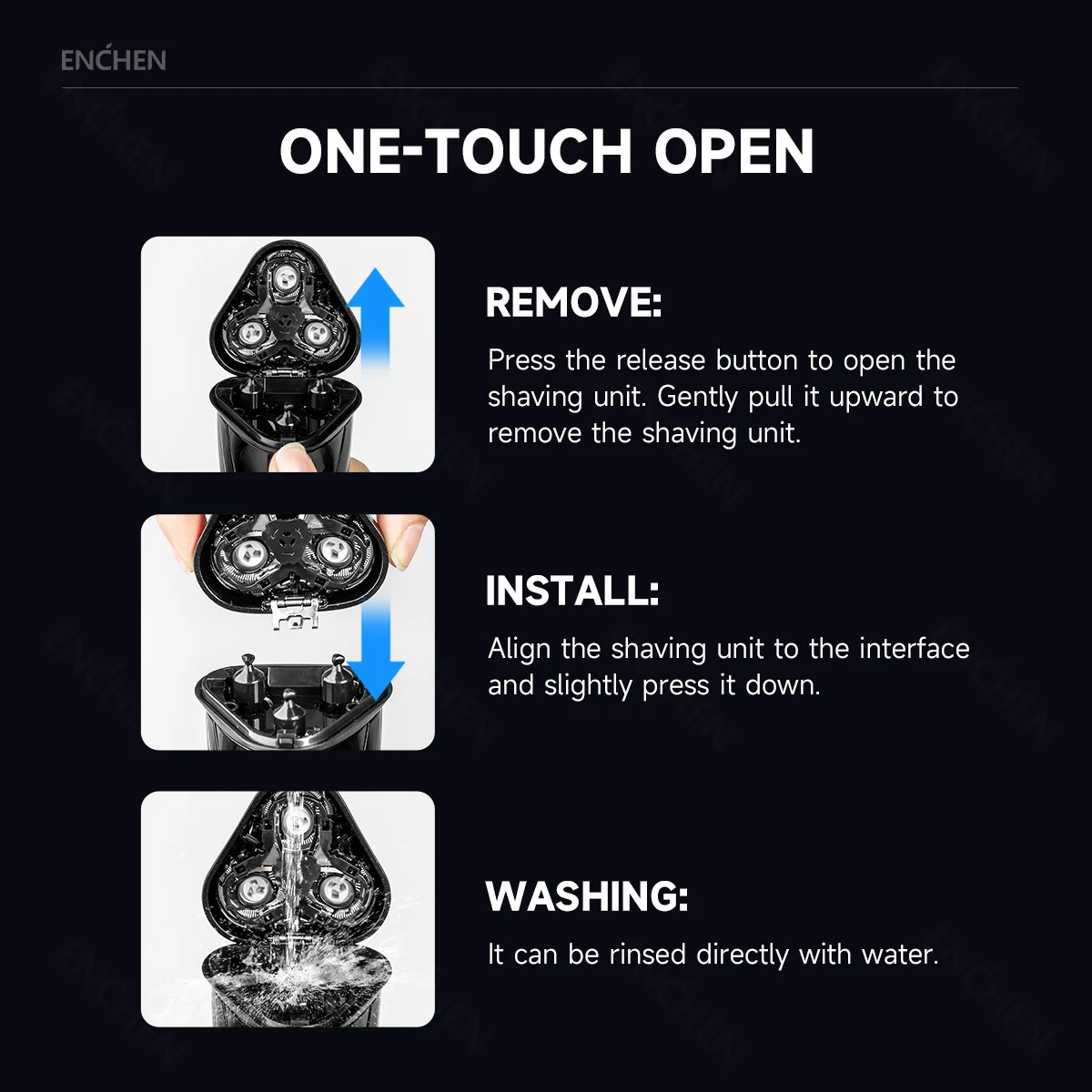 ENCHEN Electric Shaver 3D Blackstone 3 IPX7 Waterproof Razor Wet And Dry Dual Use Face Beard Battery Digital Display For Men