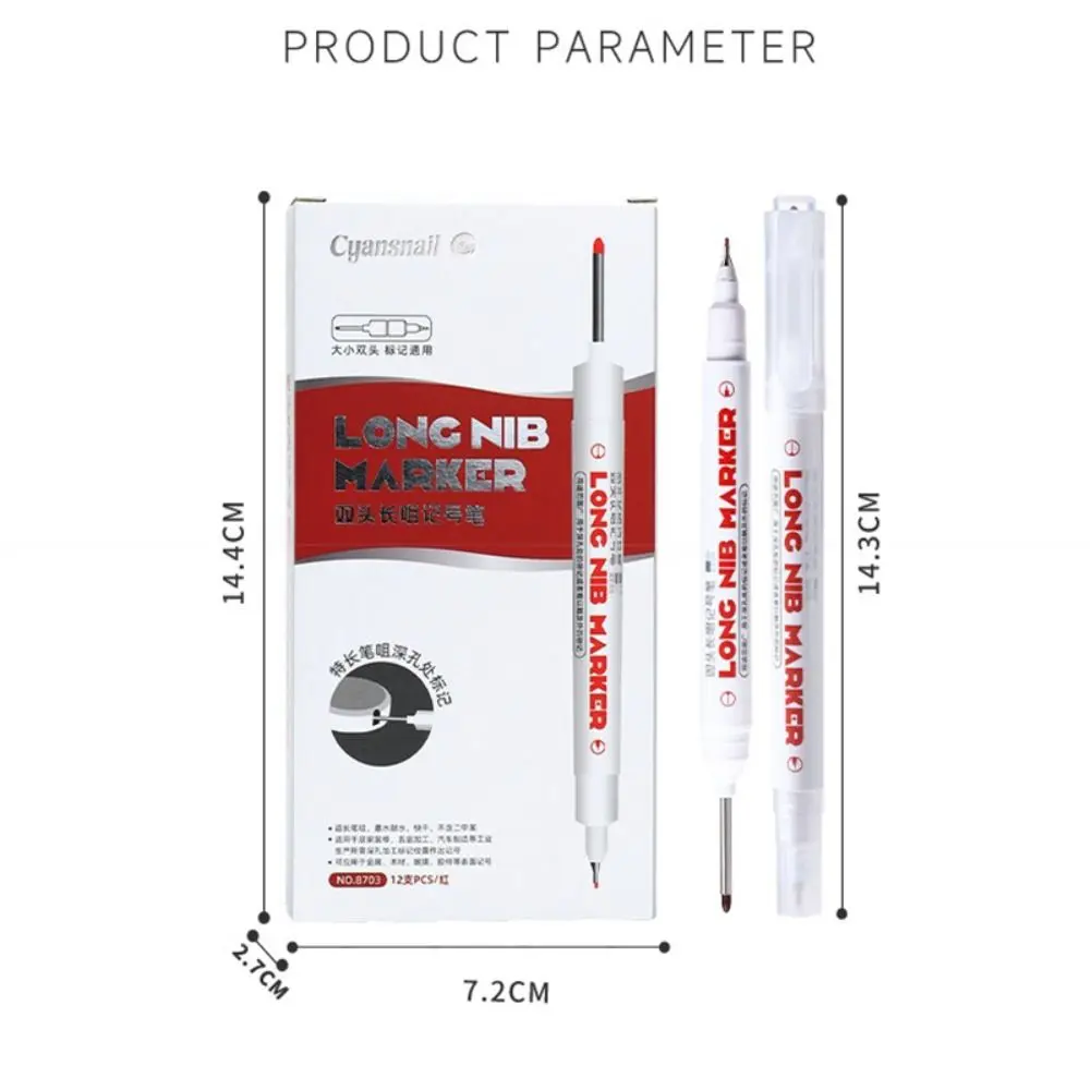 1/12PCS 4 Colors Construction Marker Pen Double Nib 25mm Deep Hole Long Head Marker Pen Long Head Carpenter Perforating Pen