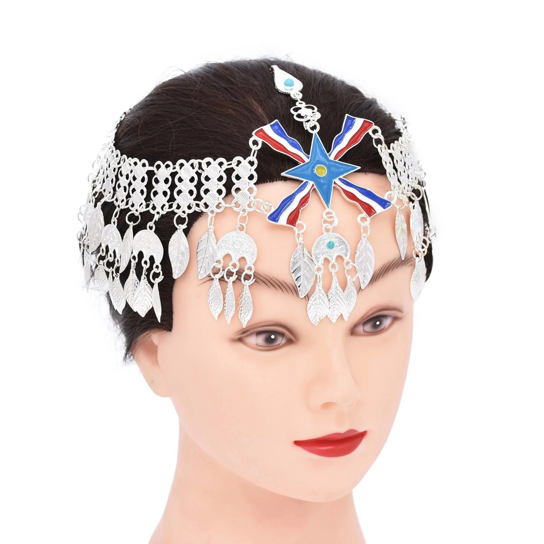 

Afghan Vintage Carved Glossy Metal Charms Head Chains Headbands Belly Chains Leave Tassel Women Female Wedding Party Jewelry