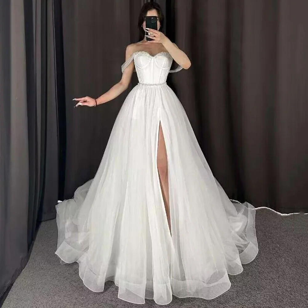 

Elegant Vintage Wedding Dresses 2024 Vestido de Noivas Corset Beads Split Bridal Dress Lace Up Back Wedding Gowns Sweetheart