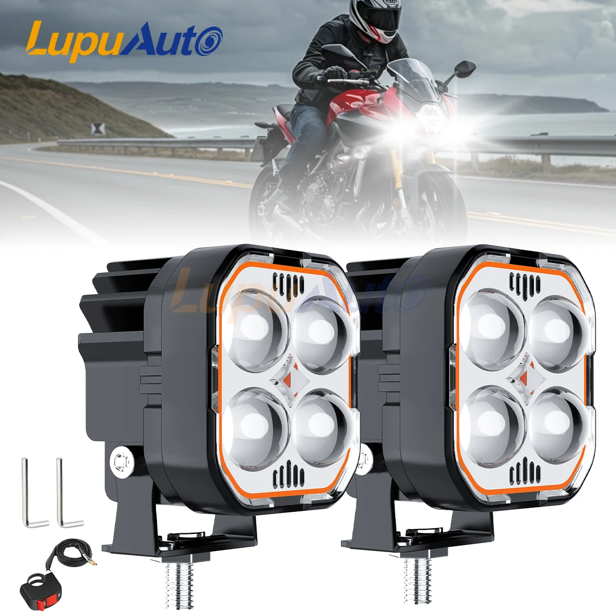 

2Pcs Motorcycle LED Spotlight Fog Light Auxiliary Projector Strobe Projector Lens Spotlight For Truck Offroad ATV