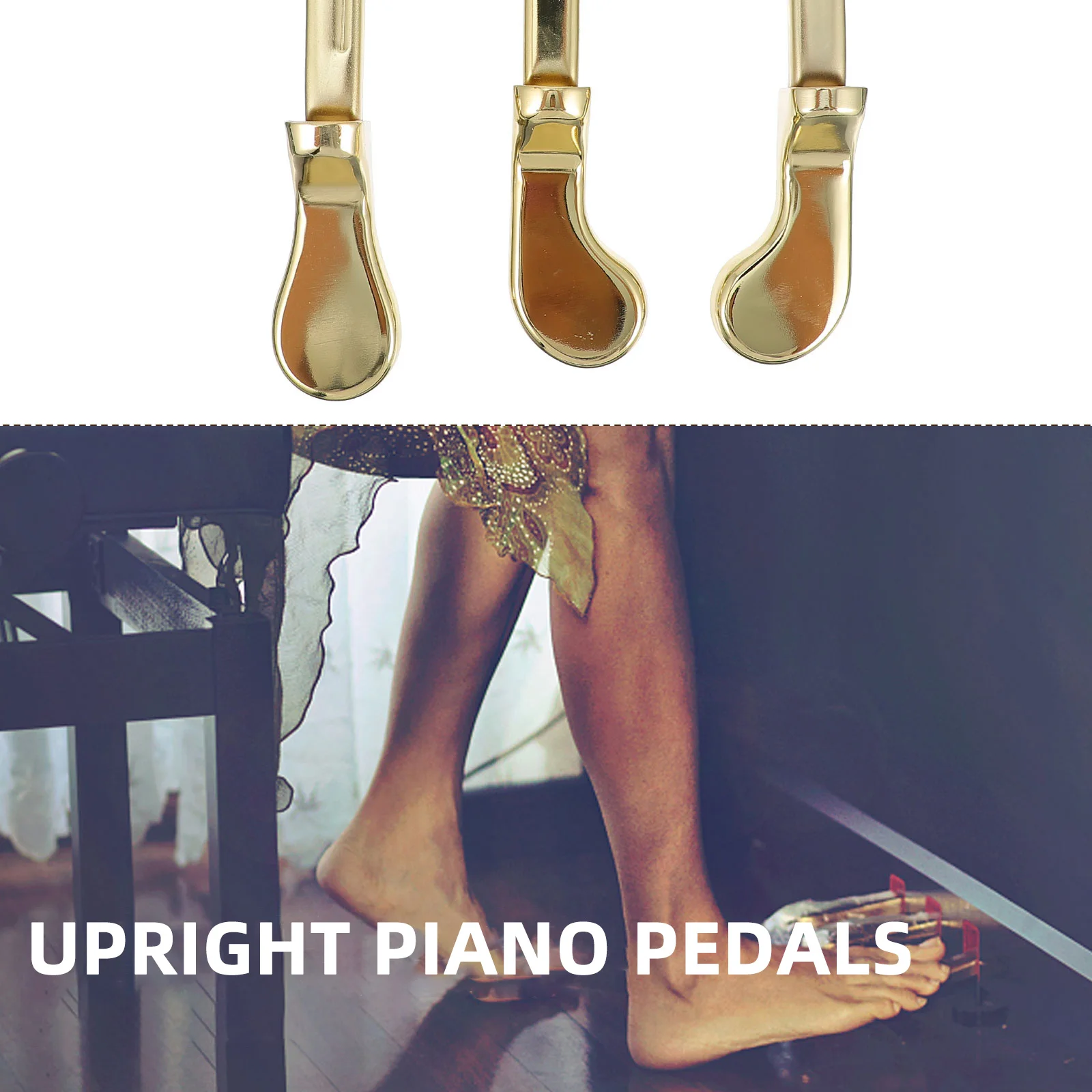 

3Pcs Upright Piano Pedals High Quality Metal Construction Golden Appearance Sturdy Long Wearing for Professional Use Replacement