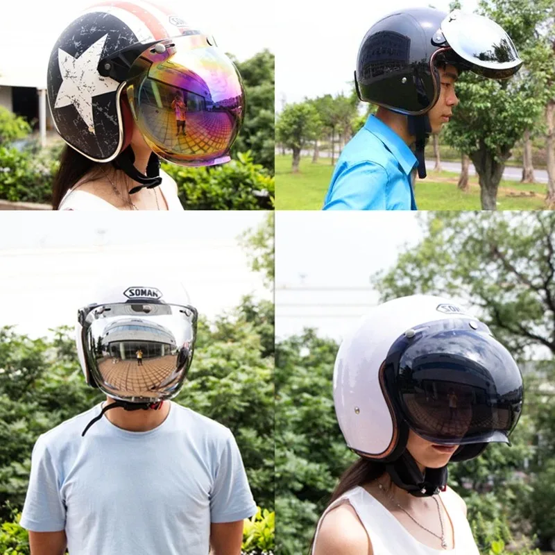 Open Face 3/4 Helmet Visor Motorcycle Helmets Bubble Visor Flip Up Open Face High Strength Pc Lens For Casco Moto Wind Shield