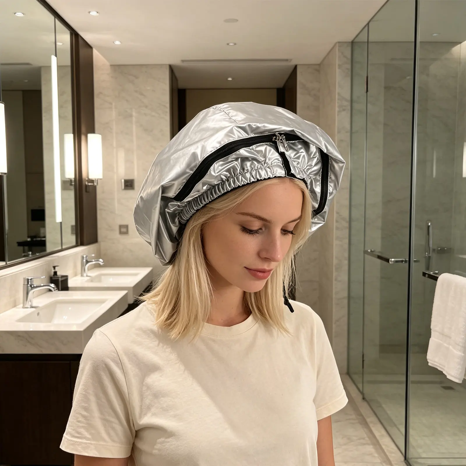 Soft Bonnet Electric Heated Hair Cap Silver Dryer Attachment 3.5cm Interface Deep Conditioning Hair Steamer Cap for Spa