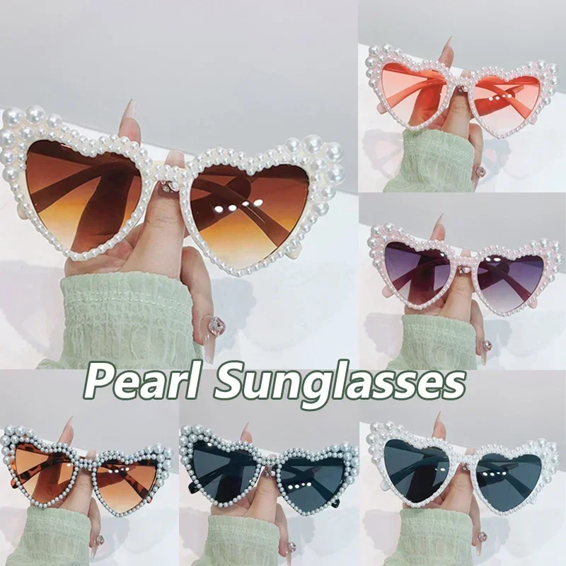 

Heart Pearl Sunglasses Unisex Women Sun Glasses Fashion Trendy Eyewear Outdoor Beach Sun Shades Eyeglasses UV400 Sun Eyeglasses