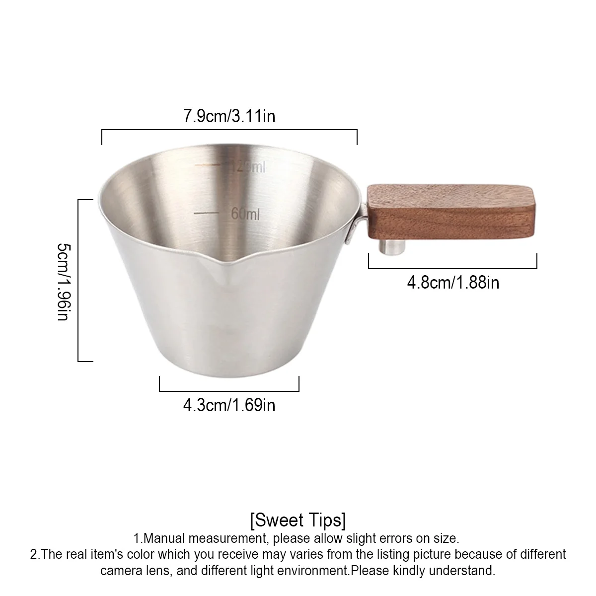Espresso Measuring Cup, Stainless Steel Espresso Shot Cup, Wide Mouth & V-shaped Pour Spout Coffee Mug with Handle Scale