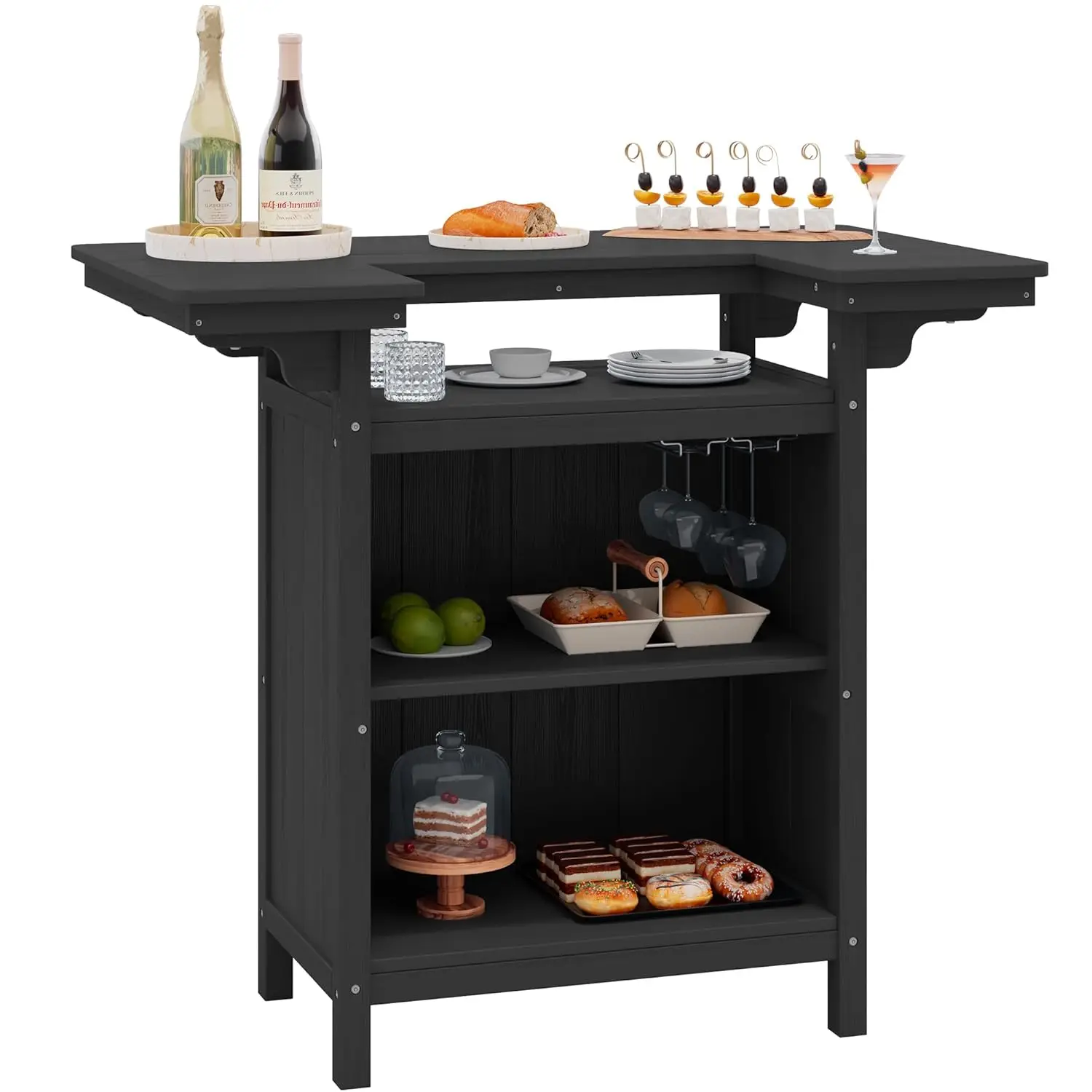 

Outdoor Bar Table,Patio Bar Cabinet with 4-Tier Storage and Spacious Tabletop for Outside,Poolside, Backyard,Made of HDPE,Black