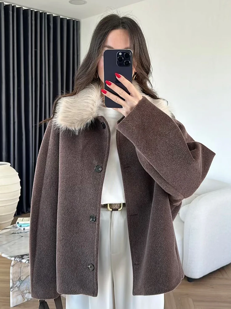 Nouveaux vêtements d'extérieur polyvalents à la mode ﻿   Manteau femme 2025 automne hiver mode manches longues col fausse fourrure veste Simple décontracté