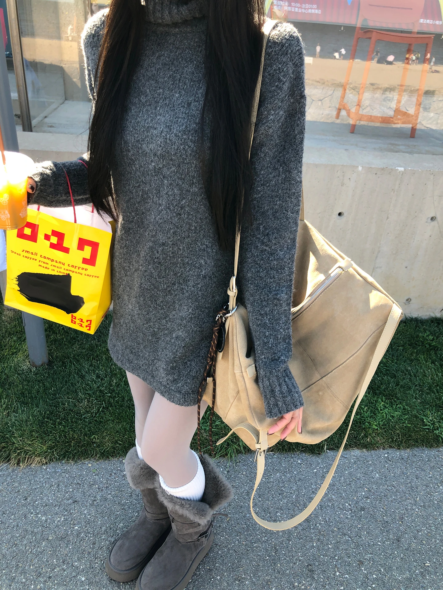 G Sle tricoté Long Sve col haut ey Dr femmes automne hiver nouveau Faion Ele Simple taille haute H pe Dr