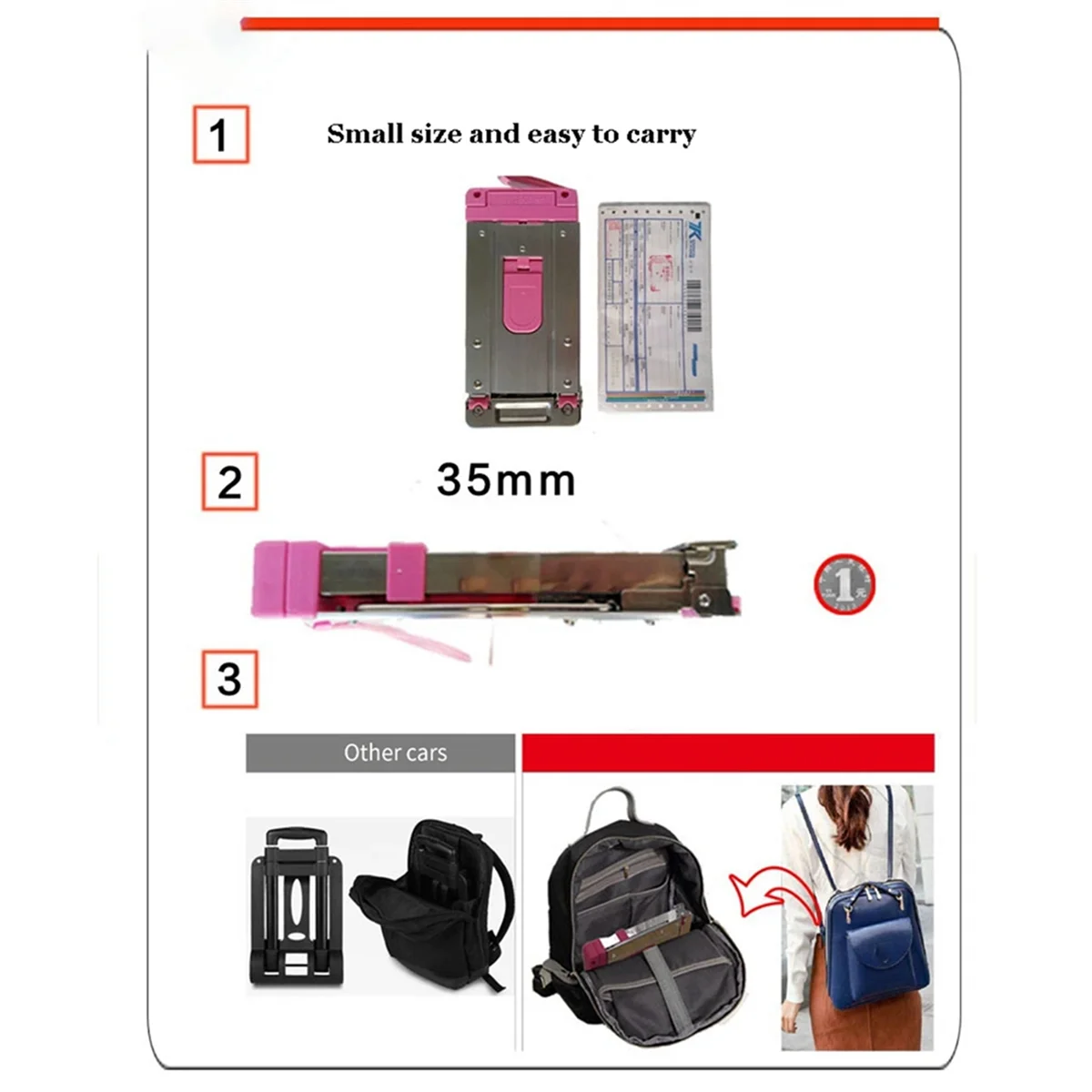 Opvouwbare trolleykoffer RVS bagage trolleykoffer PinkJAS