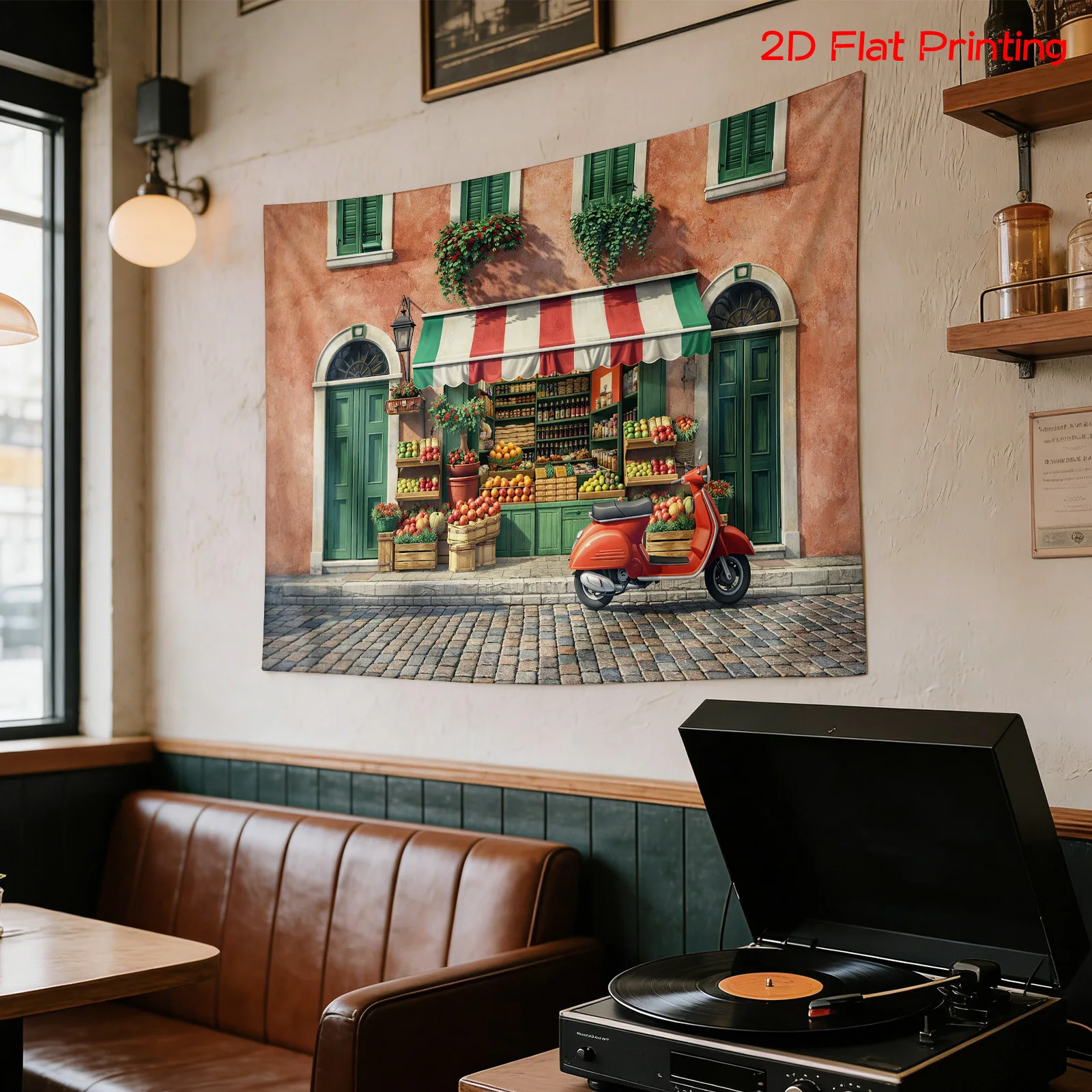 Retro European Market Stall Tapestry Wall Decor Hanging Canvas Print Vintage Italian Street Scene Art Poster Mediterranean Kitch