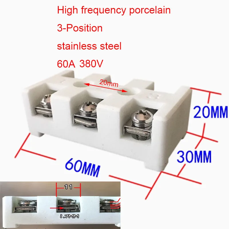 1 Buah 3 Posisi 380V Terminal Suhu Tinggi Baja Tahan Karat Terbuka Terminal Kepala Keramik Porselen Frekuensi Tinggi 800 Derajat