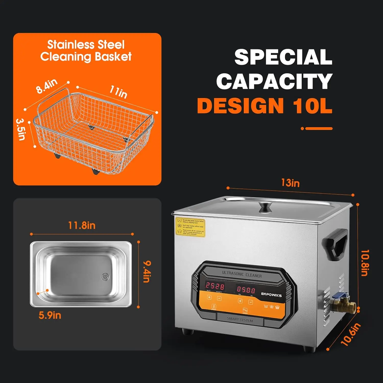 ACMESONIC 240W 40kHz Ultrasonic Cleaner 10L อุ่นจับเวลา LED สําหรับแผงวงจรคาร์บูเรเตอร์นาฬิกาชิ้นส่วนอุตสาหกรรมทําความสะอาด Machin