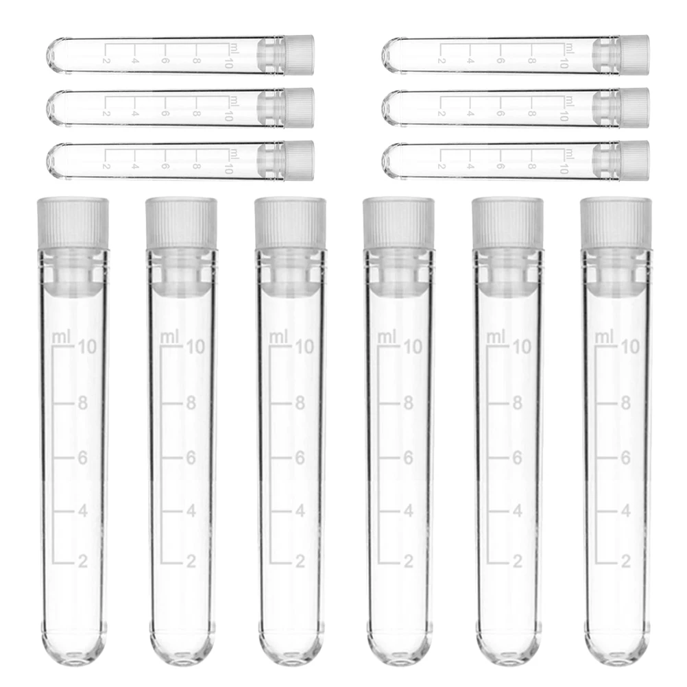 

20pcs 10ml Test Tubes Plastic Clear Vials 16x105mm Screw Caps Sample Containers Storage Tubes for Lab Plants