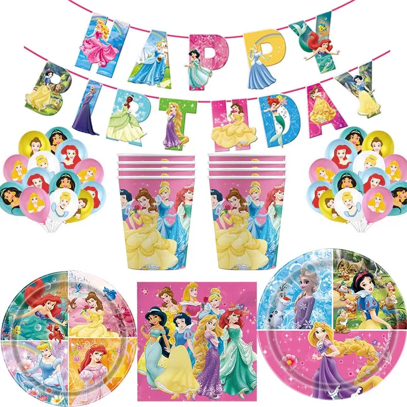 

Disney princess Theme Baby Shower Happy Birthday Party Decor Girl Party Cup Plate Disposable tableware Supplies Party Decoration