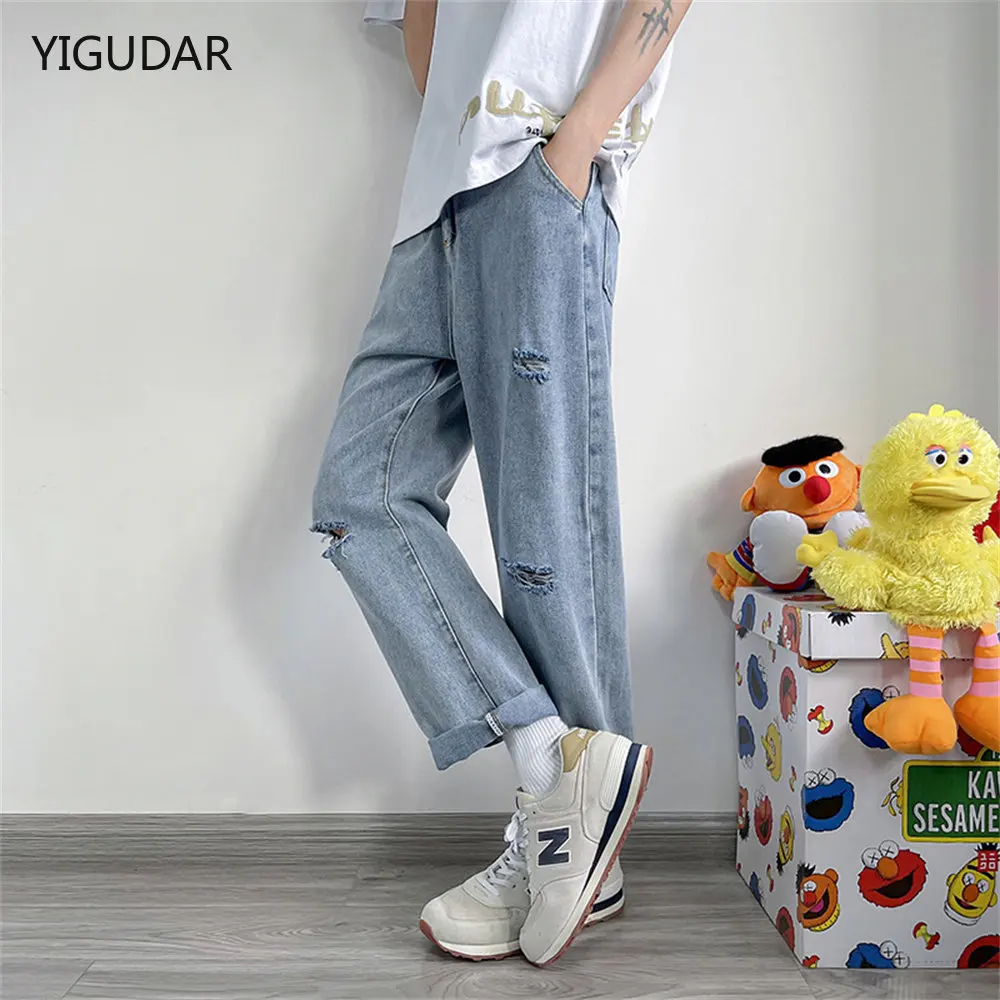 

2025 Spring Autumn loose Jeans Straight Pants Wide Leg Cargo Pants Men Ripped Loose retro Straight Fashion High Street jean Male