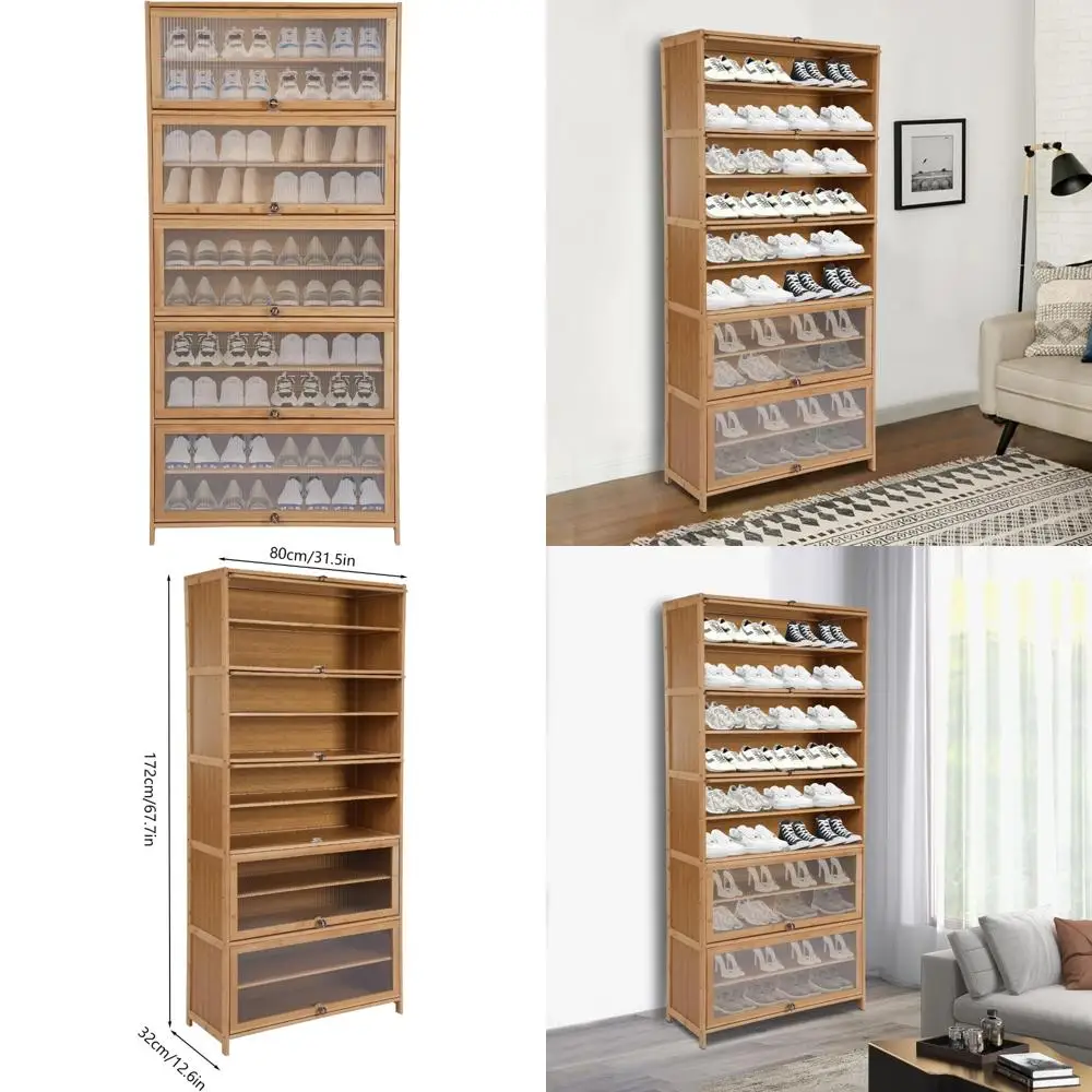 아크릴 도어가 있는 대나무 신발 수납장 - 가정용 10단 독립형 신발 정리대