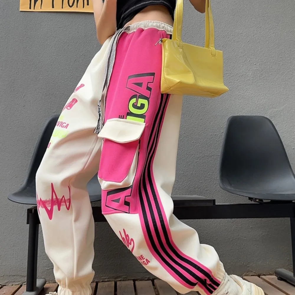 New casual hoodie pants for women's letter pocket spring sports pants  pantalones con bolsillos