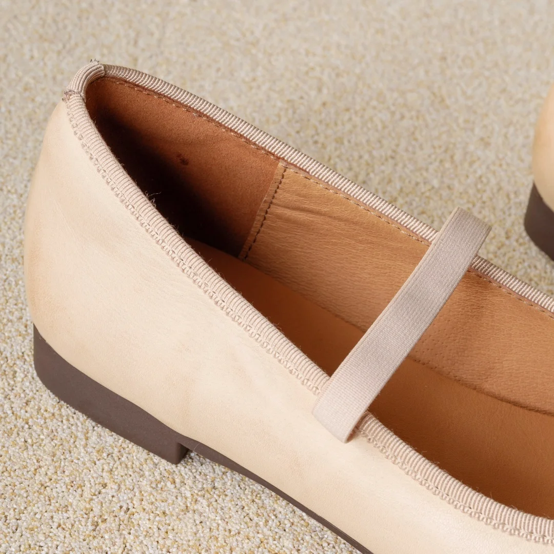 Women's cow leather pleated square toe elastic band slip-on flats high quality soft comfortable casual female daily walk shoes #6