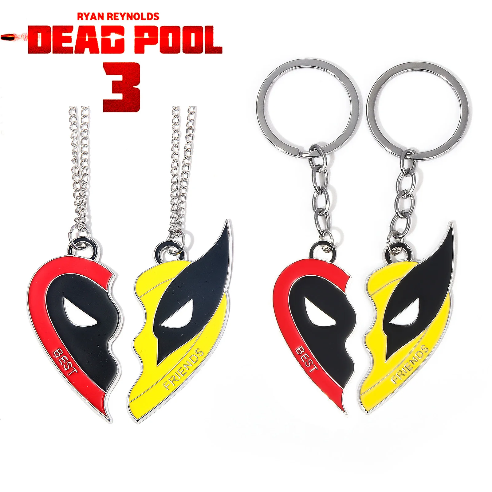 Movie Superhero Deadpool & Wolverine Best Friends keychain Split Heart Matching Pendant for Women Men Cosplay Jewelry Gift