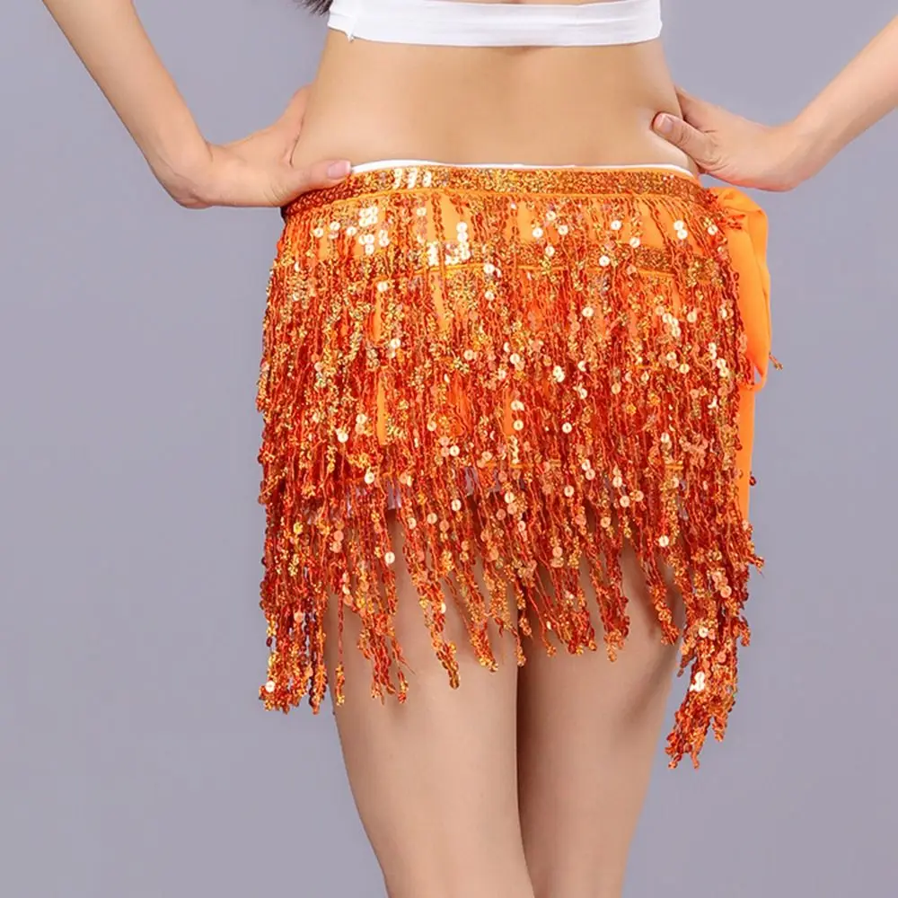 Fashion Sequins Belly Dance Skirt Tassels High Waist Dance Belt Sexy Show Costumes Street Wear