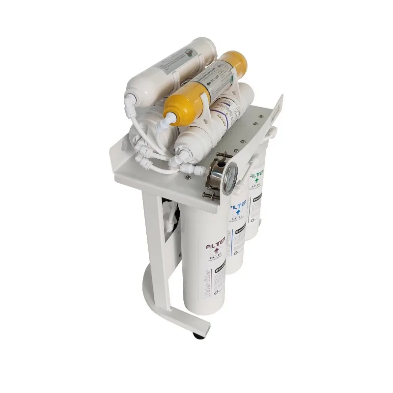Household electric water purifier with 75 GPD reverse osmosis membrane and convenient cartridge replacement