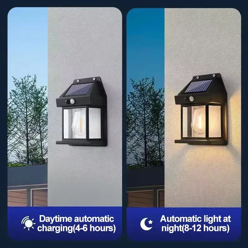 1-4PCS Solar Wall Lamp Motion Sensor Tungsten Wall Light with Remote Control Outdoor Sunlight Solar Power Garden Yard Lighting