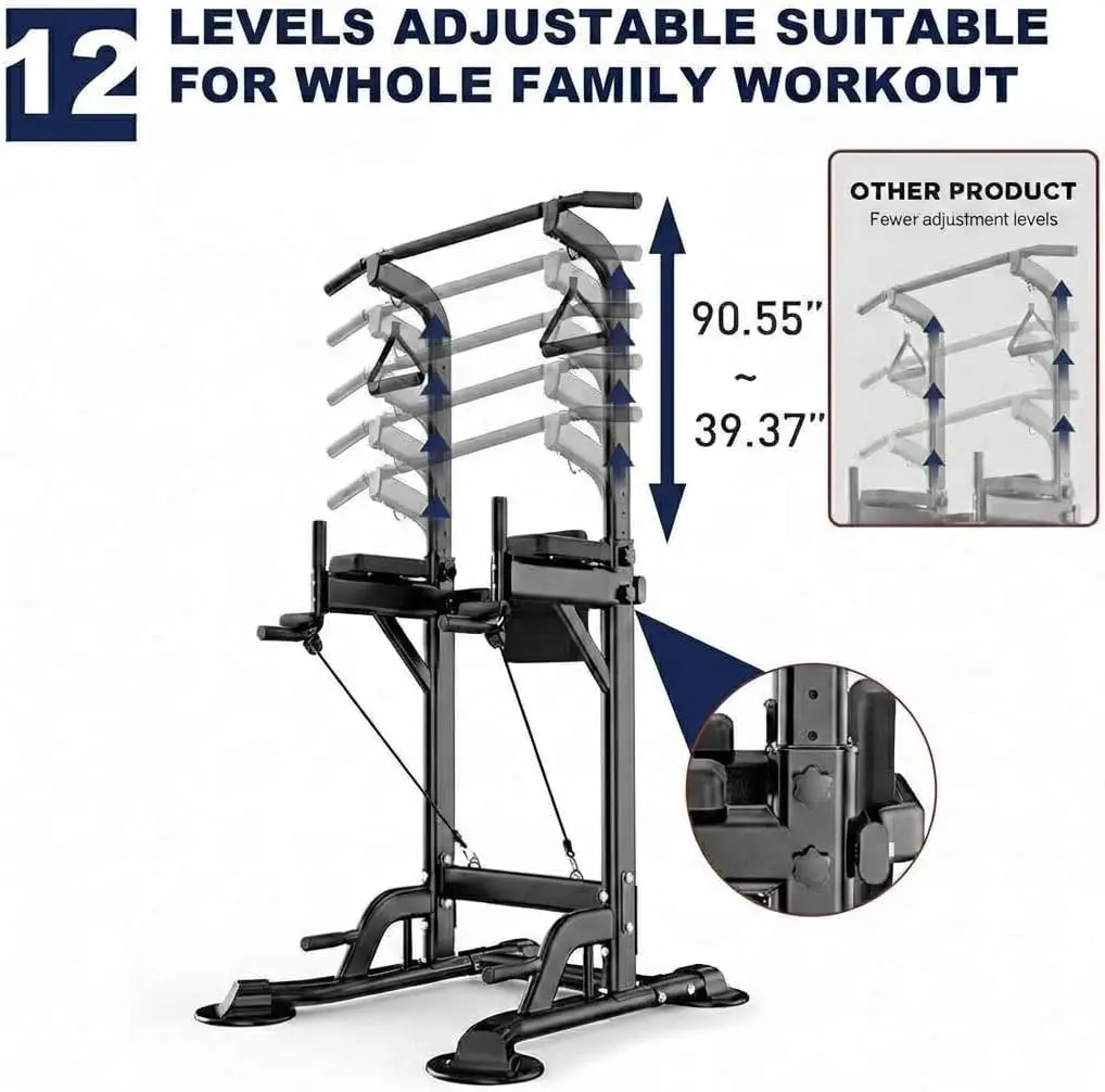 Home Gym Power Tower, Freestanding Pull Up Bar and Dip Station with Backrest and Resistance Bands, 450 LBS Capacity Chin Up Training Equipment for Adults and Teens
