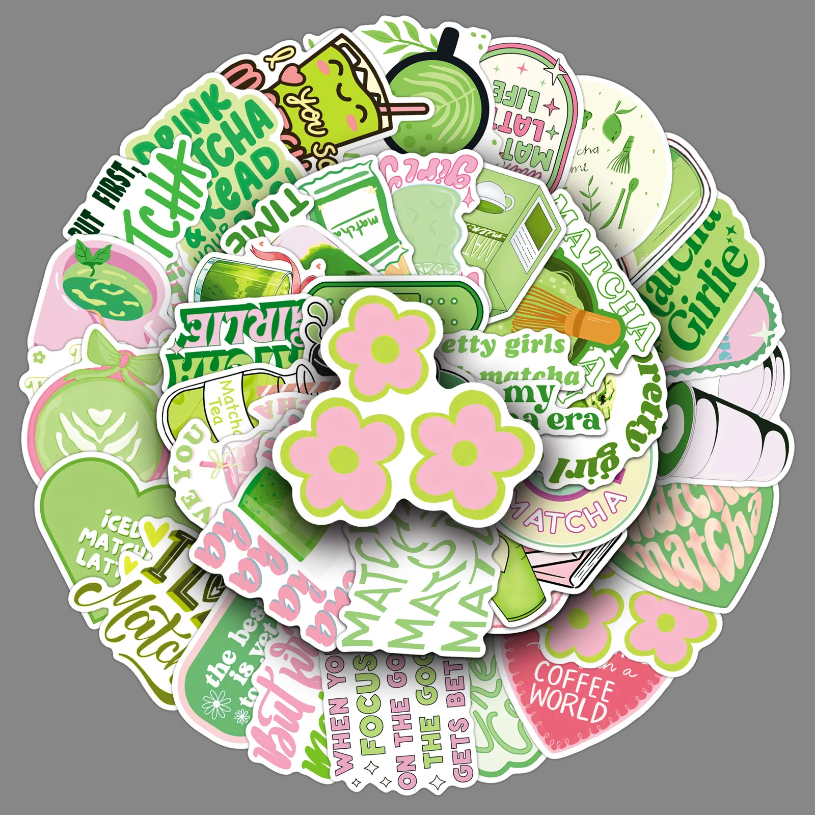 

50PCS Matcha Girl Aesthetic Sticker Inspirational Phrase Graffiti Cartoon Decoration Water Cup Scrapbook Guitar Stationery Box