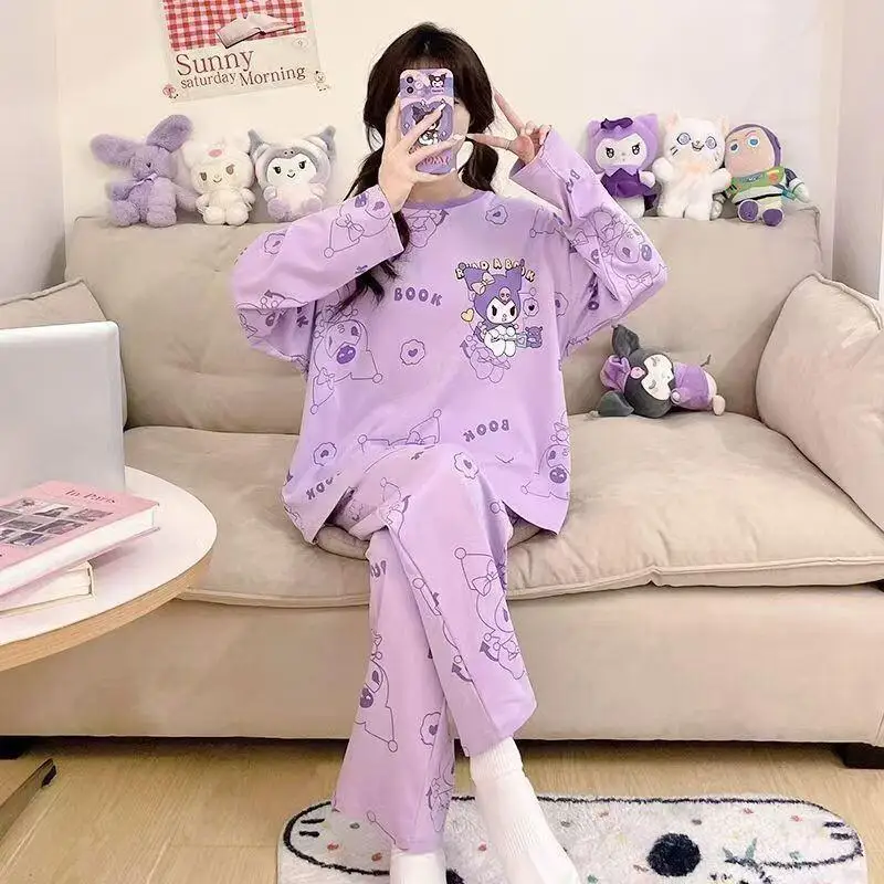 

Комплект пижам Sanrio Hello Kitty Kuromi Pochacco Pompom Purins для женщин, домашняя одежда для отдыха на открытом воздухе, новая удобная одежда с длинными рукавами на осень и зиму
