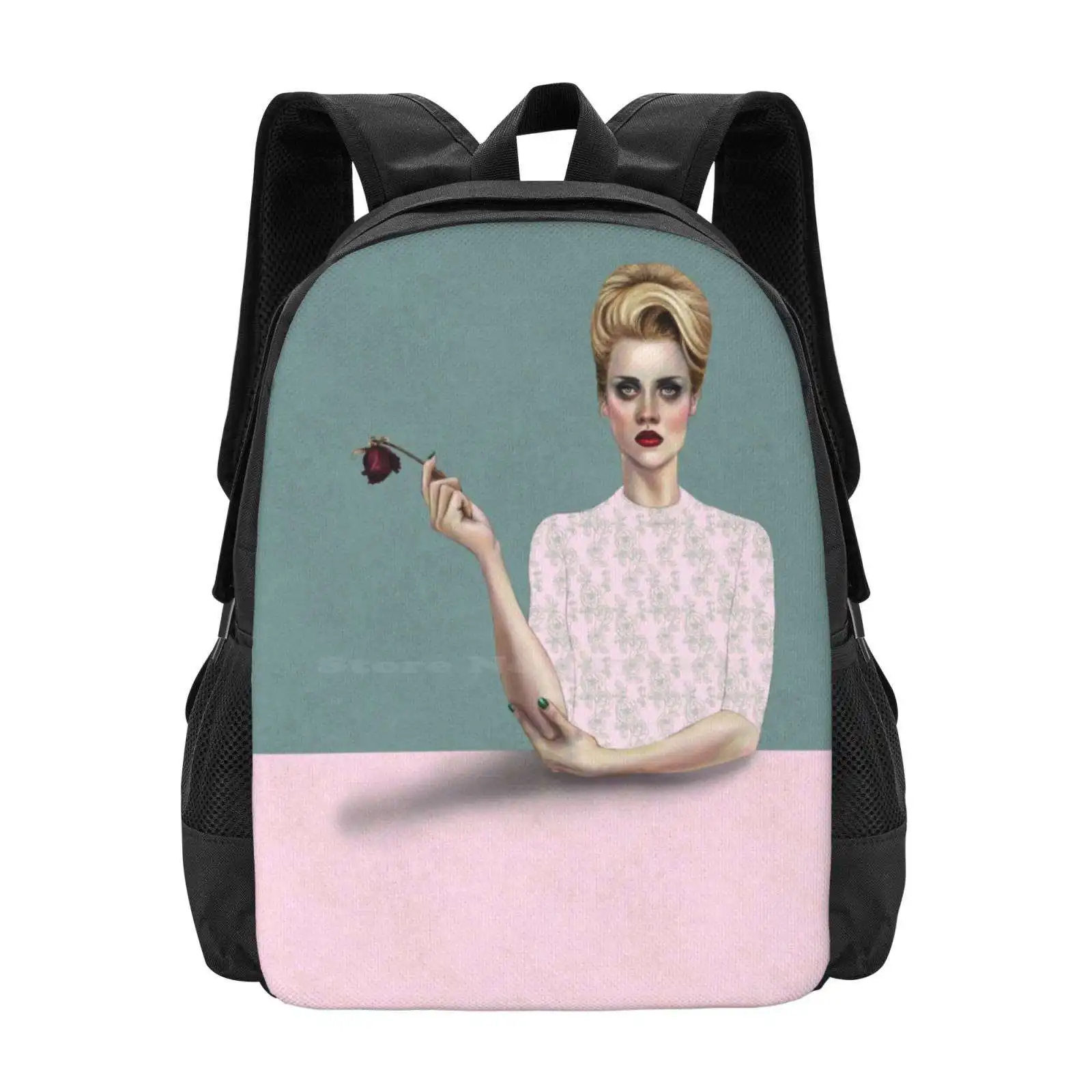 Rose Backpack For Student School Laptop Travel Bag Annette Aparry Femme Petale Female Girl Woman Rose Flower Plant Dead